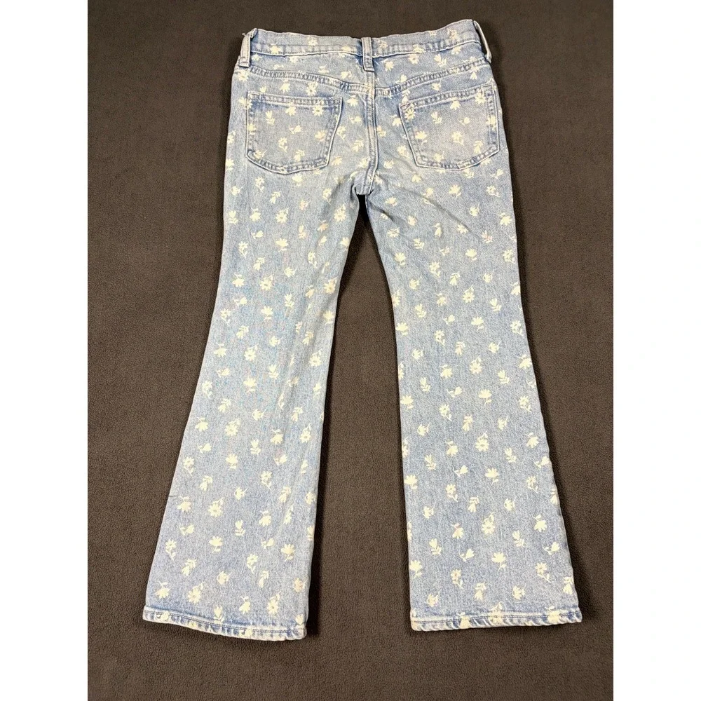 Old Navy High Rise Flare Jeans Girls 10 Plus Blue Floral Denim Cotton Stretch